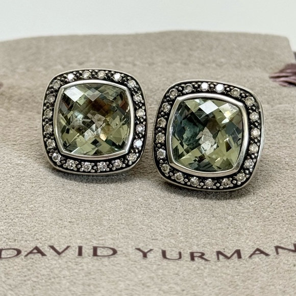 David Yurman Moonlight Ice Albion Prasiolite Diamond Earrings .925 - Picture 10 of 10